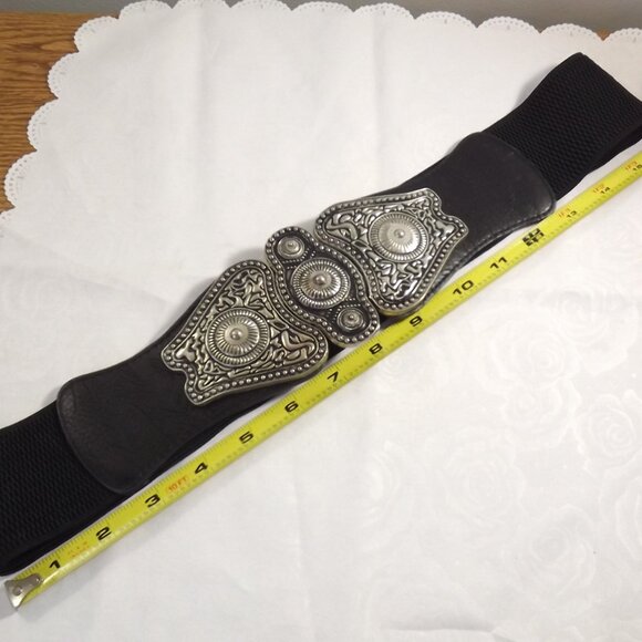 Southwestern Style Black and Silver Stretch Belt, Sz M/L - Picture 8 of 8